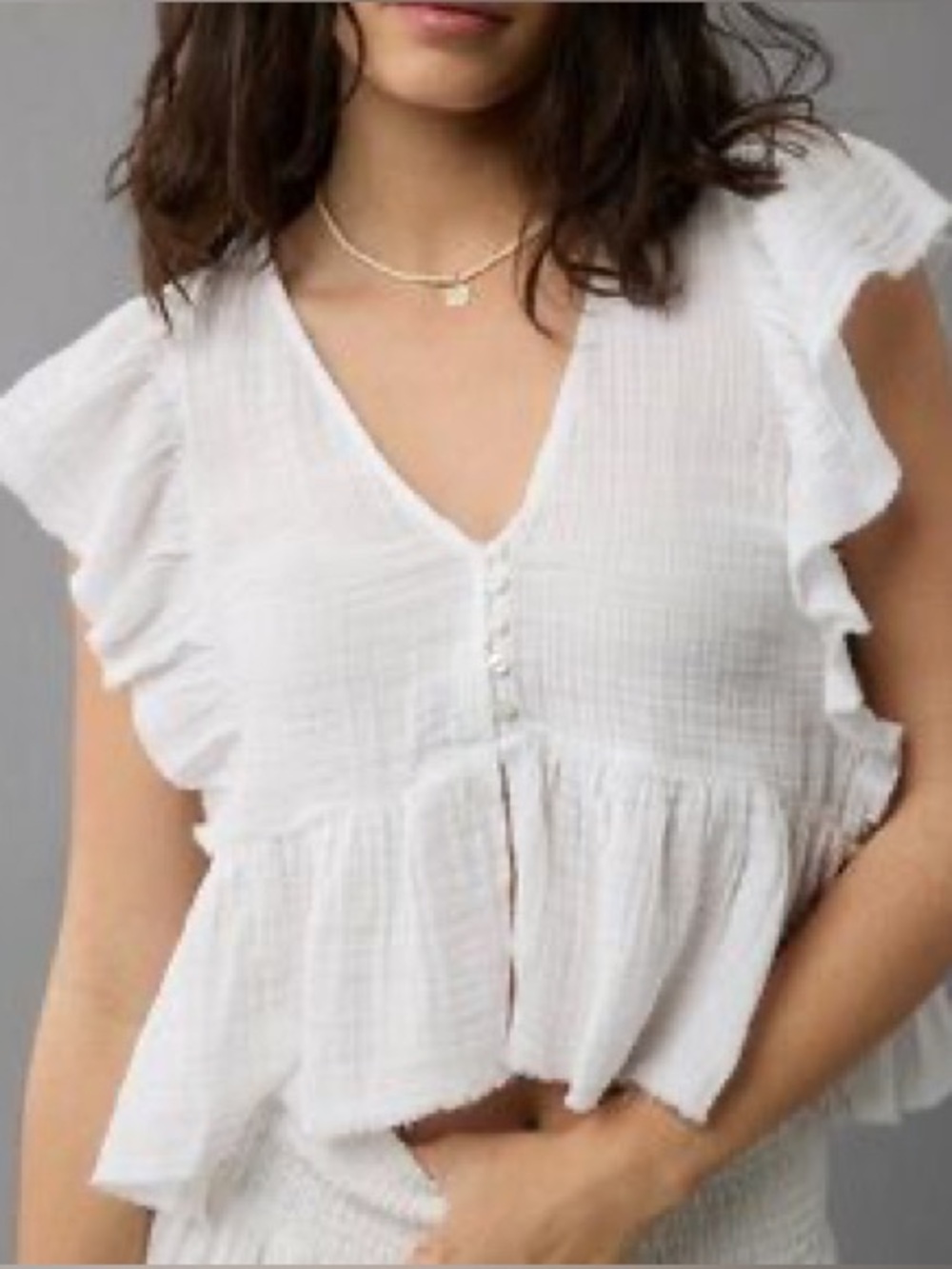American Eagle White Ruffle V-Neck Flutter Sleeve Top #11